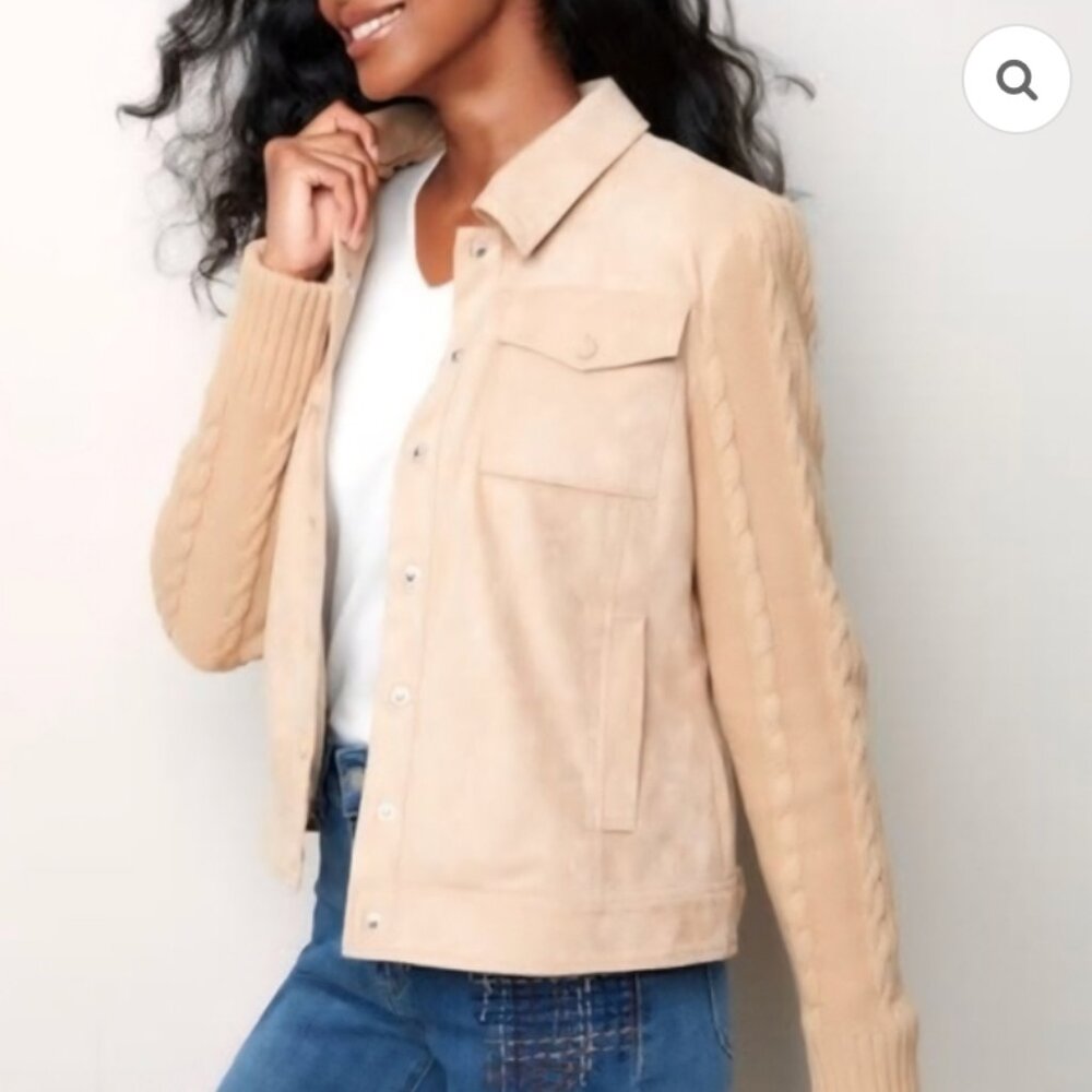 Charlie B Faux Suede Sweater Jacket L